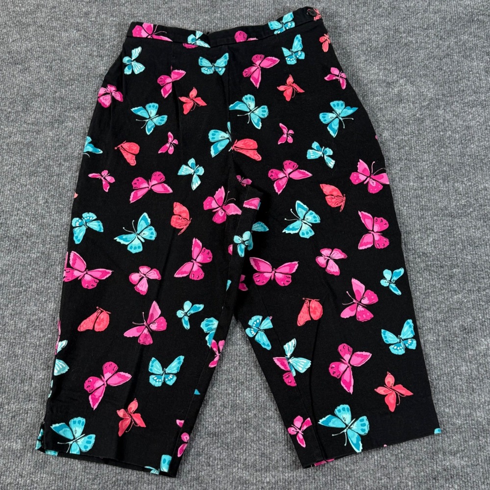 Vintage Y2K Whimsical Capri Cropped Pants Size 10P Vibrant Multicolor Butterfly‎